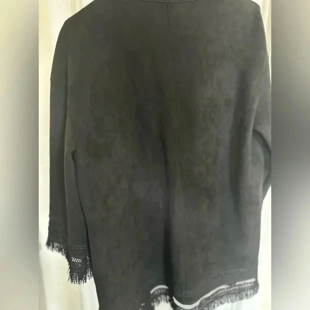 Zara suede fringe boho oversized kimono black whimsygoth size S - Picture 8 of 9